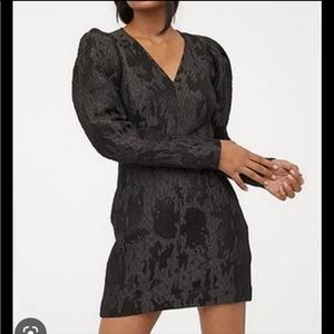 H&M Jacquard Woven Long Sleeve Mini Dress Black